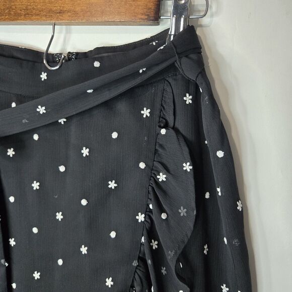 Ann Taylor Black Embroidered Ruffle Midi Skirt 2 - Picture 2 of 6